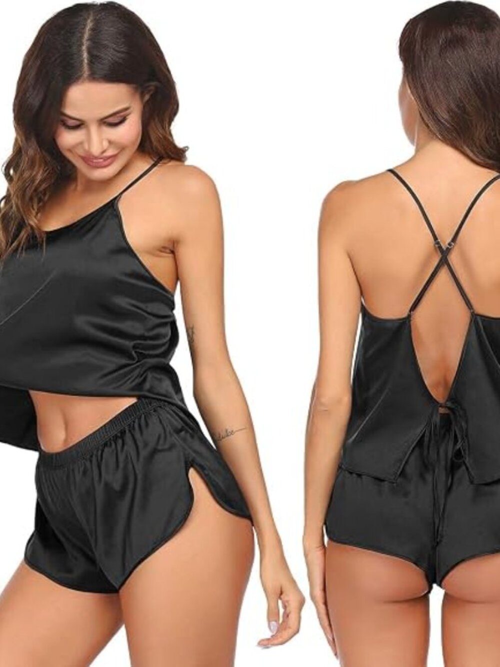 Silk Pajamas Set for Women Satin Backless Lingerie Pjs Cami Top and Shorts Night